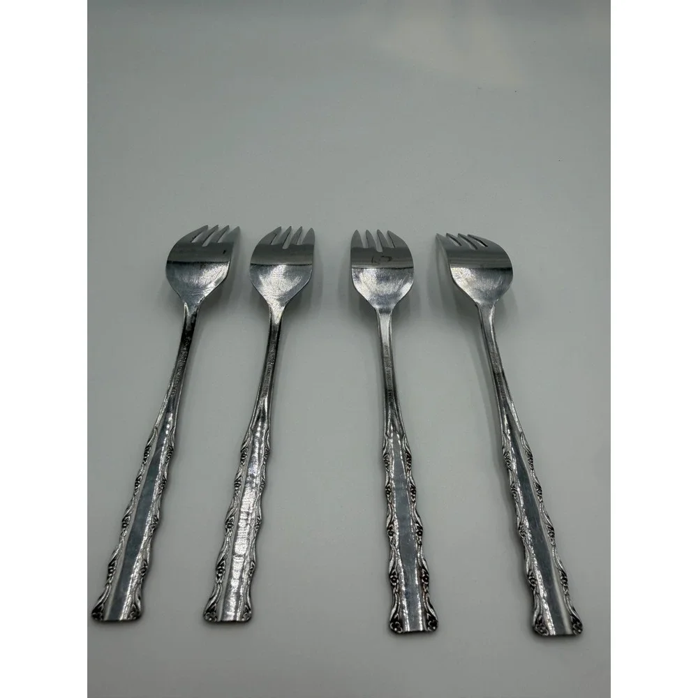 Ekco Eterna Japan Stainless Steel Dinner Forks Set of 4 Monogram F Floral Scroll